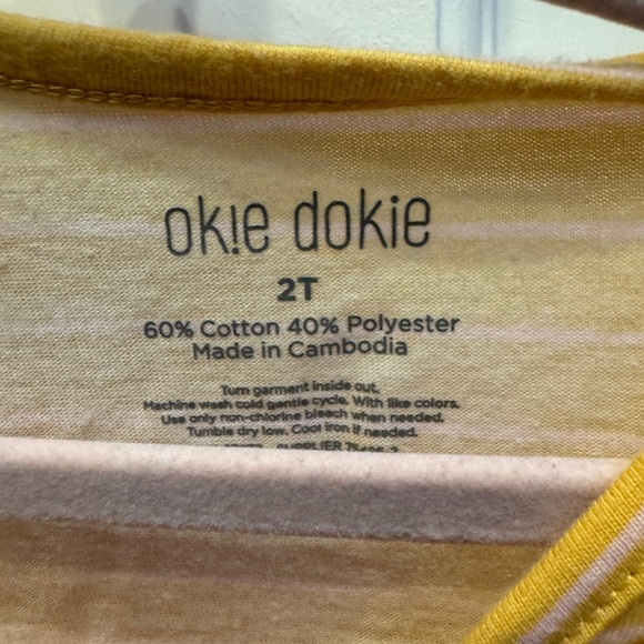 NWOT Okie Dokie 2T Yellow and Pink Striped Girls Ling Sleeve Casual Dress - Picture 2 of 3